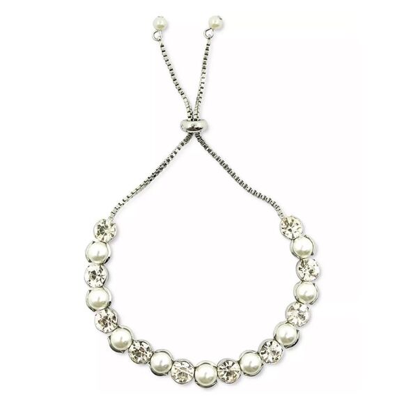 INC International Concepts Silver-Tone Crystal Imitation Pearl Slider Bracelet - Picture 1 of 5